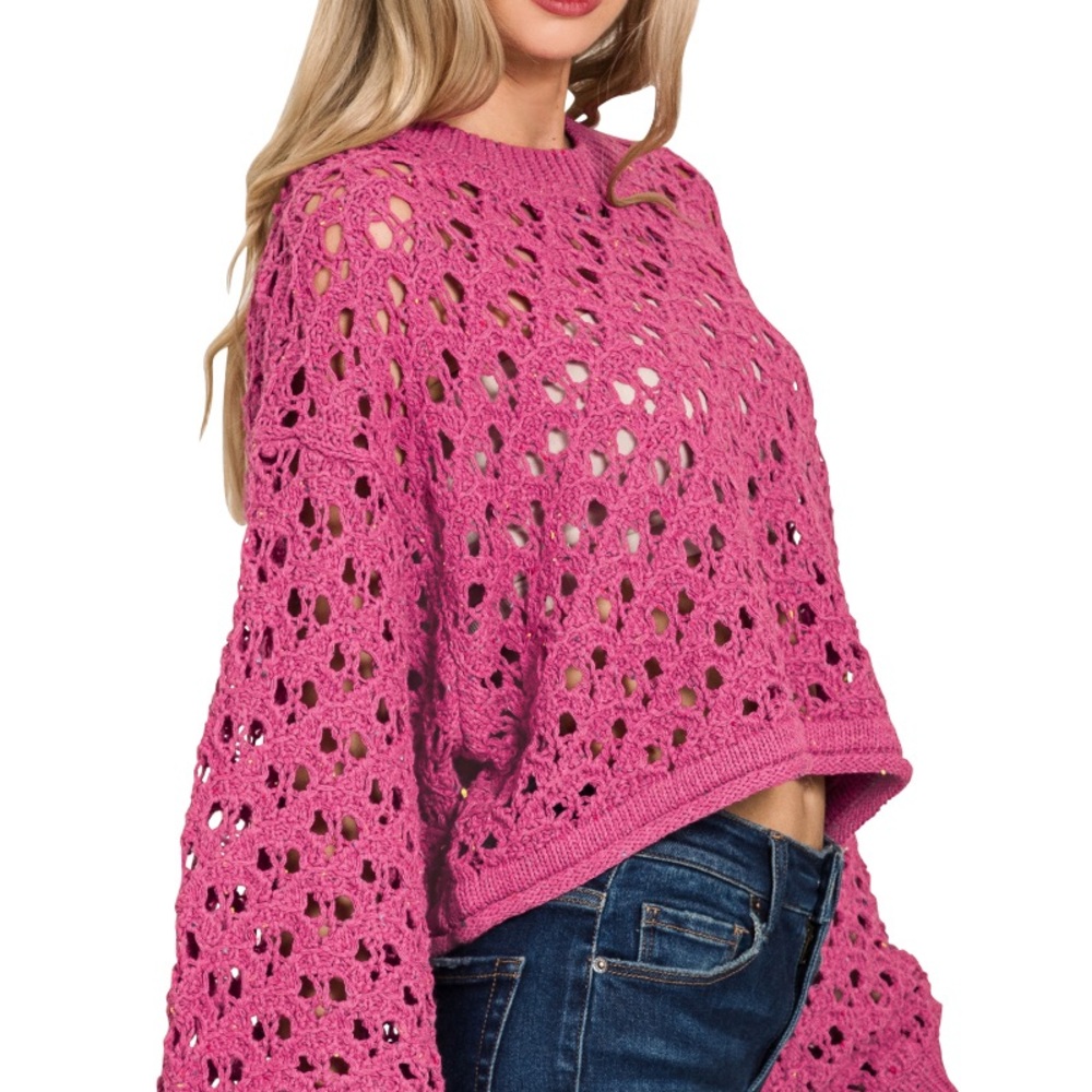 📦 The “ Spiced Chai Crochet “ Balloon Sleeve Sweater | Plum